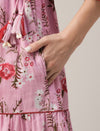 Pink Floral Cotton Maternity & Nursing Tiered Kurta Dress