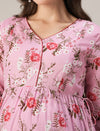 Pink Floral Cotton Maternity & Nursing Tiered Kurta Dress