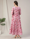 Pink Floral Cotton Maternity & Nursing Tiered Kurta Dress
