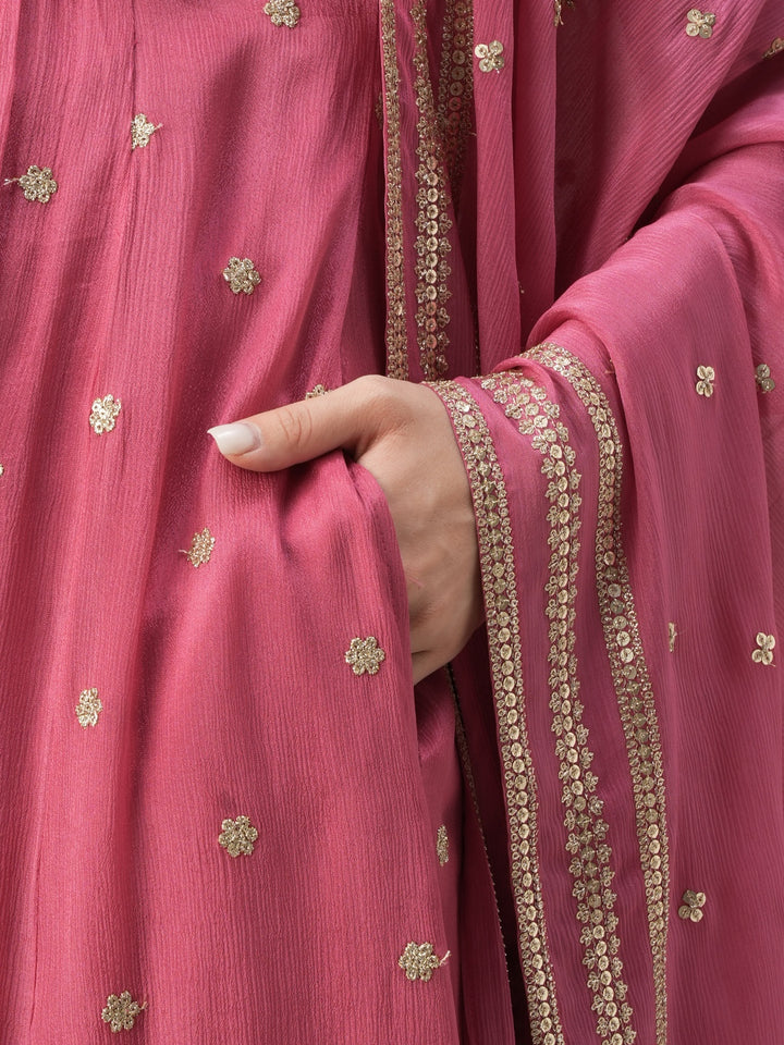 Pink Embroidered Maternity & Nursing A-Line Kurta Set with Dupatta