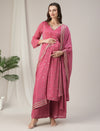 Pink Embroidered Maternity & Nursing A-Line Kurta Set with Dupatta