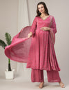 Pink Embroidered Maternity & Nursing A-Line Kurta Set with Dupatta