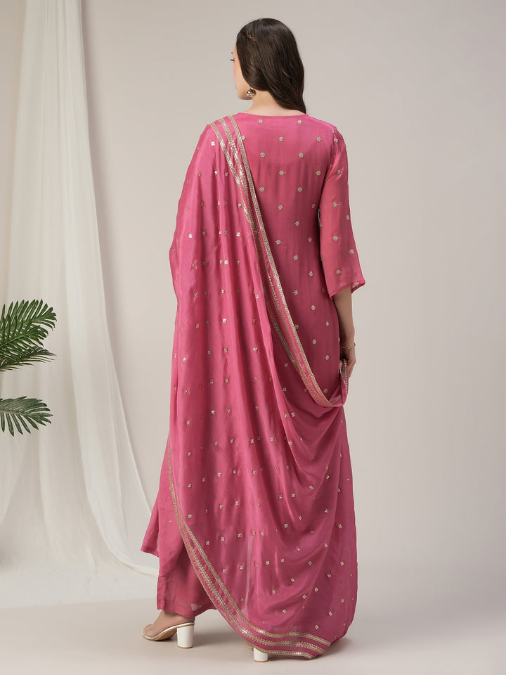 Pink Embroidered Maternity & Nursing A-Line Kurta Set with Dupatta