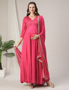 Pink Flared Maternity Anarkali Kurta with Dupatta Set