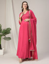 Pink Flared Maternity Anarkali Kurta with Dupatta Set