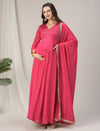 Pink Flared Maternity Anarkali Kurta with Dupatta Set