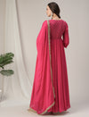Pink Flared Maternity Anarkali Kurta with Dupatta Set