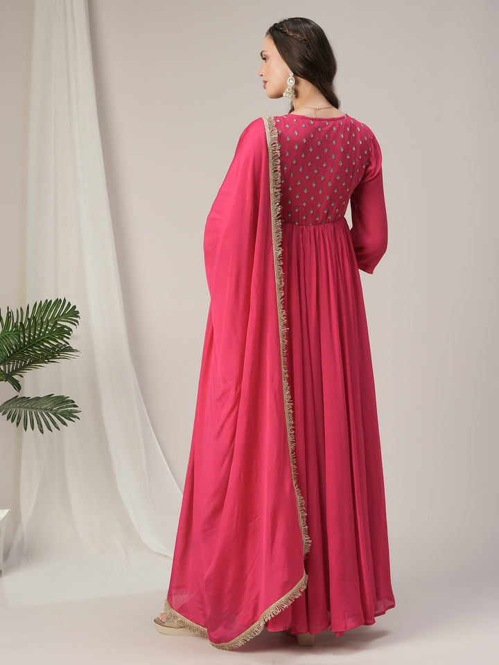 Pink Flared Maternity Anarkali Kurta with Dupatta Set