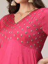 Pink Flared Maternity Anarkali Kurta with Dupatta Set