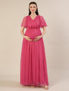 Pink Maternity Maxi Formal Gown with Detachable Train