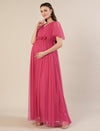 Pink Maternity Maxi Formal Gown with Detachable Train