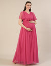Pink Floor-Length Maternity Maxi Formal Gown with Detachable belt