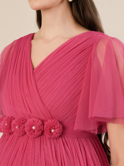 Pink Floor-Length Maternity Maxi Formal Gown with Detachable belt