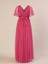 Pink Floor-Length Maternity Maxi Formal Gown with Detachable belt