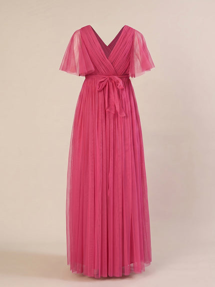 Pink Floor-Length Maternity Maxi Formal Gown with Detachable belt