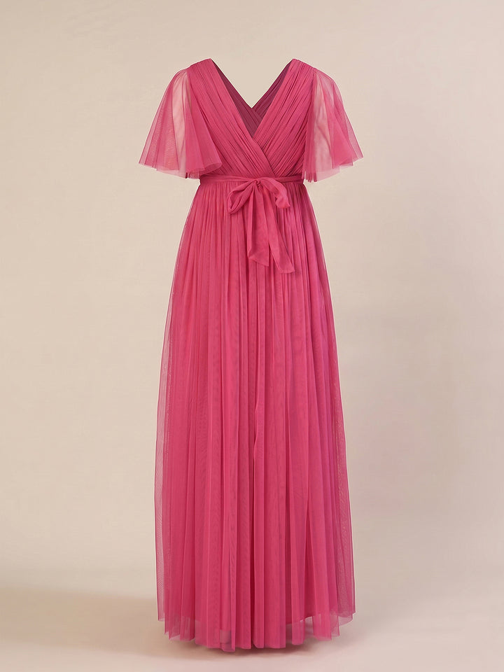 Pink Floor-Length Maternity Maxi Formal Gown with Detachable belt