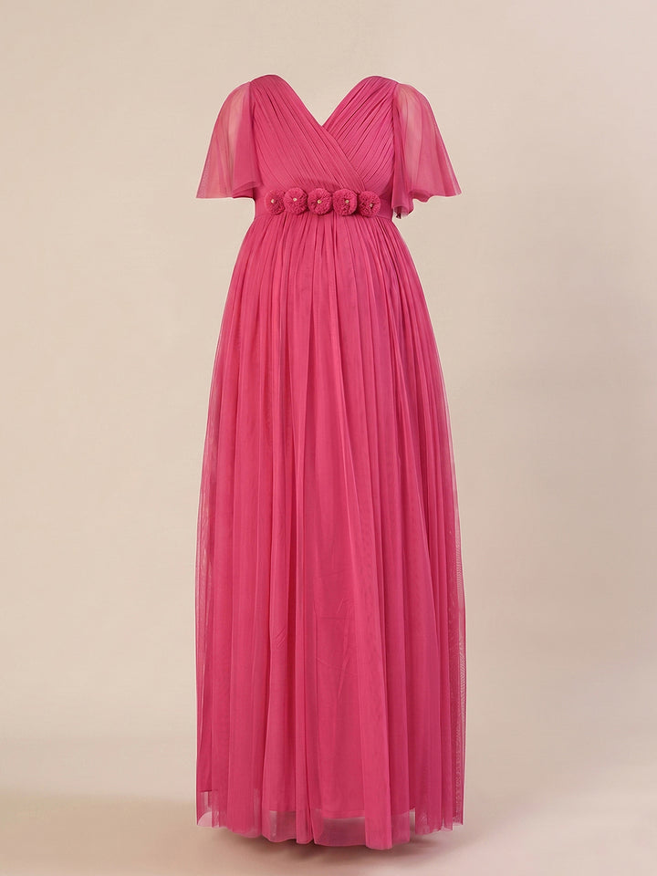 Pink Floor-Length Maternity Maxi Formal Gown with Detachable belt
