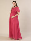 Pink Maternity Maxi Formal Gown with Detatchable Train