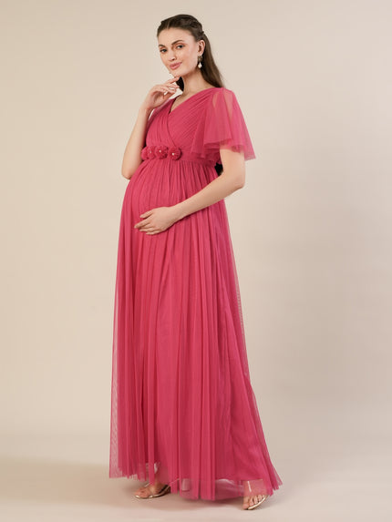 Pink Maternity Maxi Formal Gown with Detatchable Train