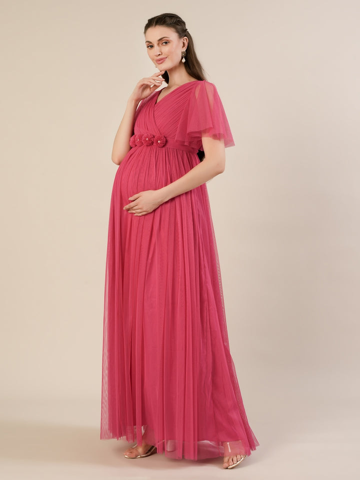 Pink Maternity Maxi Formal Gown with Detatchable Train
