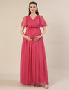 Pink Maternity Maxi Formal Gown with Detatchable Train