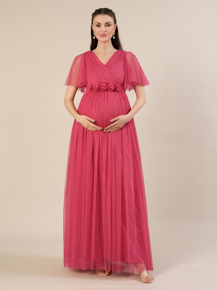 Pink Maternity Maxi Formal Gown with Detatchable Train