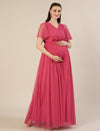 Pink Maternity Maxi Formal Gown with Detatchable Train
