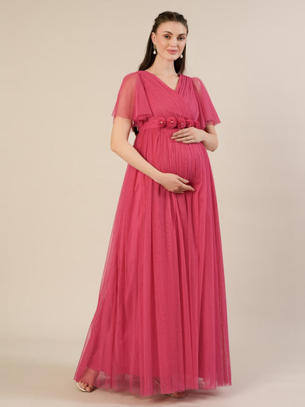 Pink Maternity Maxi Formal Gown with Detatchable Train