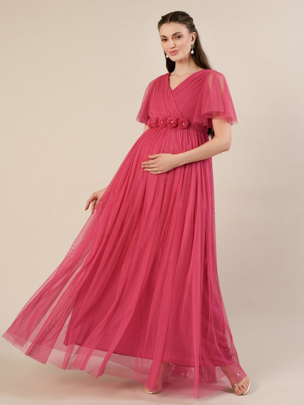 Pink Maternity Maxi Formal Gown with Detatchable Train