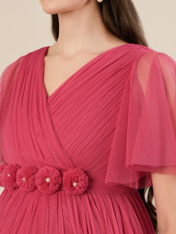 Pink Maternity Maxi Formal Gown with Detatchable Train
