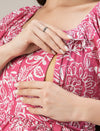 Maternity & Nursing Pink Floral Buttondown Maxi Dress