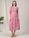 Maternity & Nursing Pink Floral Buttondown Maxi Dress