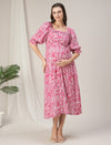 Maternity & Nursing Pink Floral Buttondown Maxi Dress