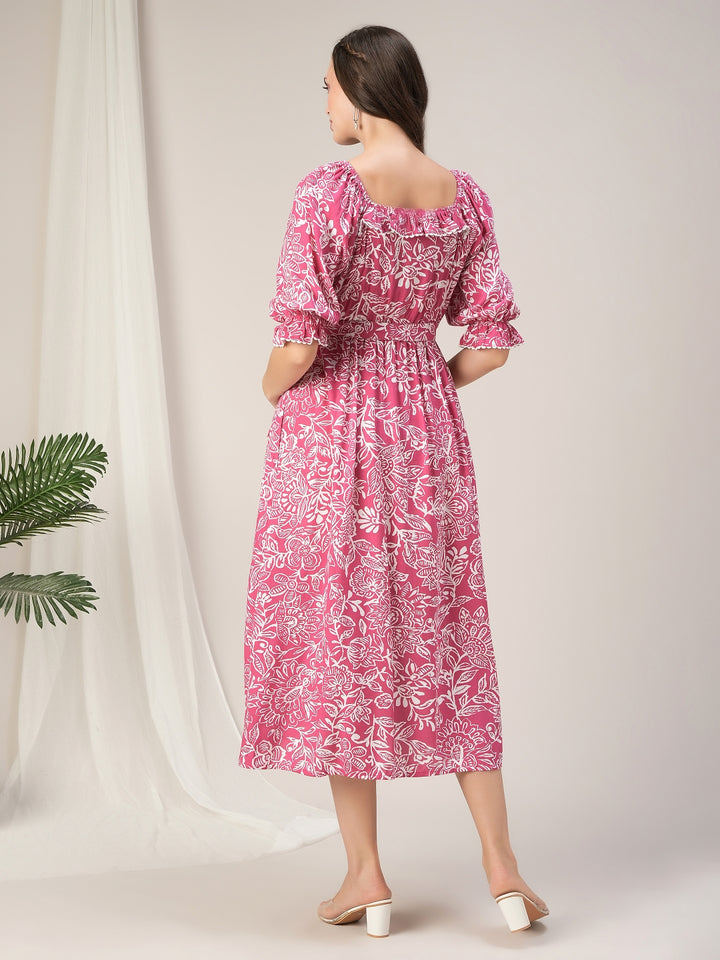 Maternity & Nursing Pink Floral Buttondown Maxi Dress