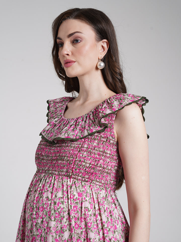 Pink Floral Maternity Maxi Dress