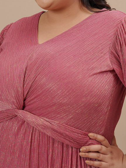 Pink Front Knot Plus Size Party Dress