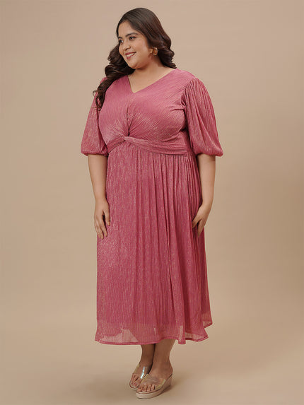 Pink Front Knot Plus Size Party Dress