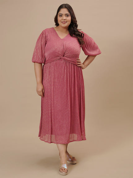 Pink Front Knot Plus Size Party Dress