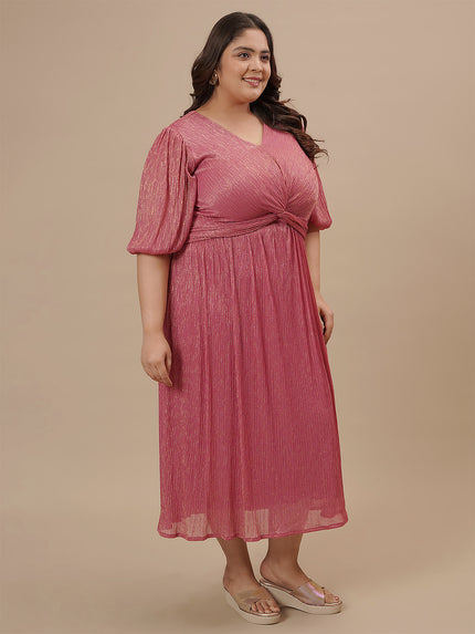 Pink Front Knot Plus Size Party Dress