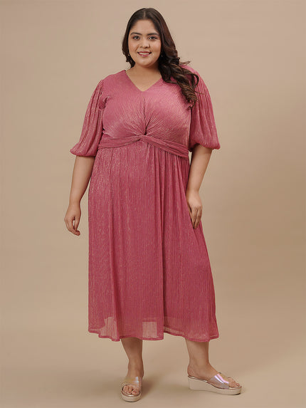 Pink Front Knot Plus Size Party Dress