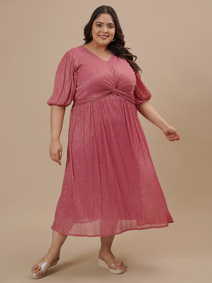 Pink Front Knot Plus Size Party Dress