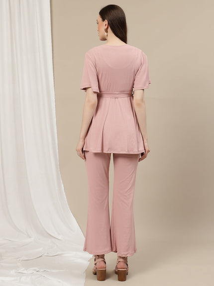 Maternity Ribbed Knit Co-ord Set- Pink