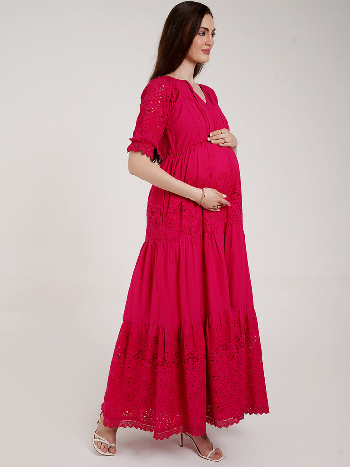 Pink Lace Maternity Dress