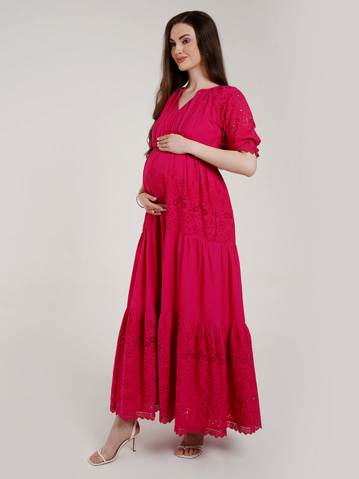 Pink Lace Maternity Dress