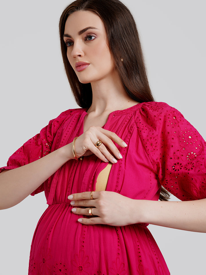 Pink Lace Maternity Dress
