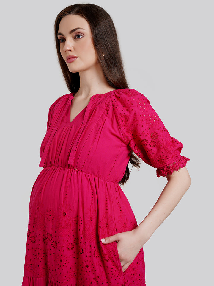 Pink Lace Maternity Dress