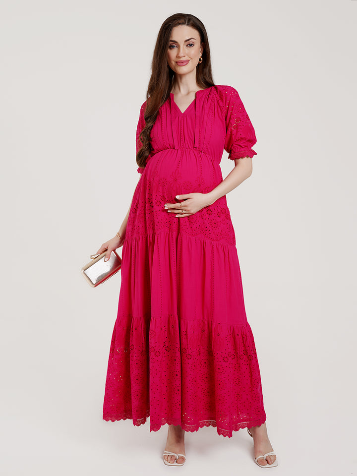 Pink Lace Maternity Dress