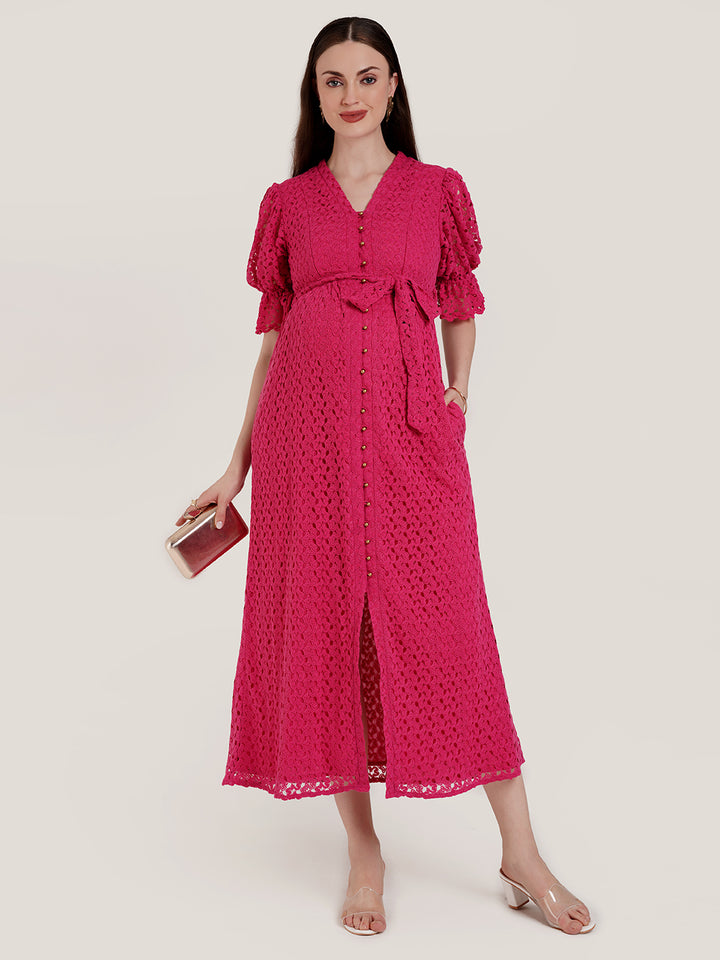 Pink Lace Maternity Long Dress