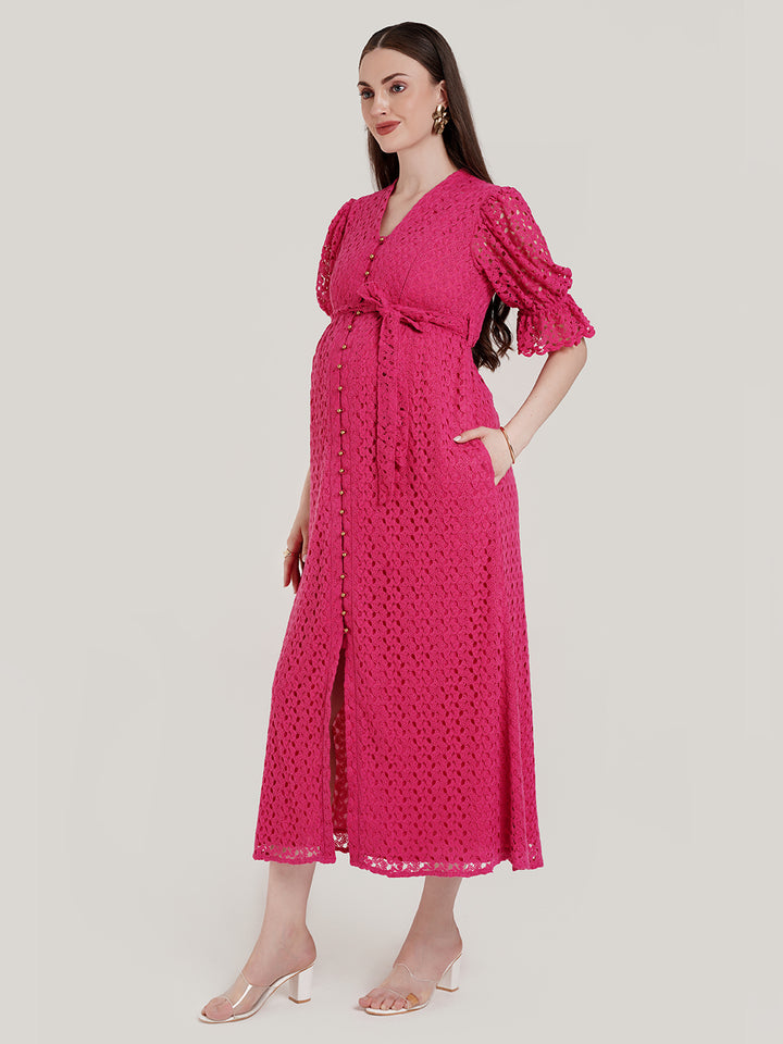 Pink Lace Maternity Long Dress