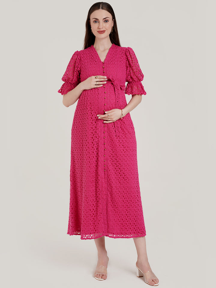 Pink Lace Maternity Long Dress
